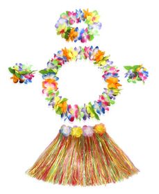 Kids Unique Hawaiian Dress Hula Dancer Grass Skirt Costume Set