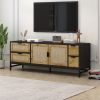 ON-TREND Elegant Rattan TV Stand for TVs up to 65", Boho Style Media Console with Adjustable Shelves, Sleek TV Console Table with Wood Grain Surface f