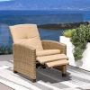 Indoor & Outdoor Recliner, All-Weather Wicker Reclining Patio Chair, Khaki Cushion (Khaki,1 Chair)