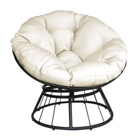 Papasan Wicker Rattan Chair Indoor, 360-Degree Swivel Saucer Chair with Fluffy Cushion,Deep Seating Accent Moon Chair with Solid Twill Fabric,Ideal fo