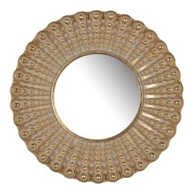 18" Transitional Beaded Sunburst Mirror, Round Accent Wall Mirror for Living Room, Entryway, Bathroom, Office, Foyer