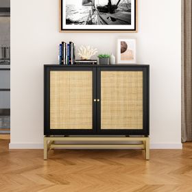 2 Door Cabinet, Natural Rattan 2 Door high cabinet, Built-in adjustable shelf, Easy Assembly, Free Standing Cabinet for Living Room Bedroom, Hallway