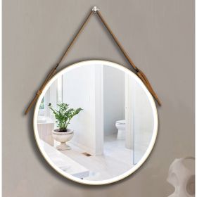 Bathroom LED Mirror 28 Inch Round Bathroom Mirror with Lights Smart 3 Lights Dimmable Illuminated Bathroom Mirror Wall Mounted Large LED Mirror Anti-F