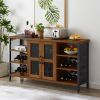 JHX Industrial Wine Bar Cabinet, Liquor Storage Credenza, Sideboard with Wine Racks & Stemware Holder (Hazelnut Brown, 55.12''w x 13.78''d x 30.31' '