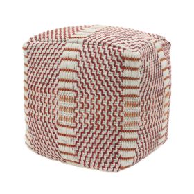 Outdoor Handcrafted Boho Water Resistant Cube Pouf, Red and Orange