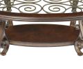 Coffee Table with Glass Table Top and Powder Coat Finish Metal Legs, Dark Brown (52.5"X28.5"X19.5")