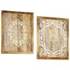 Hand-Carved Wall Panels 2 pcs Solid Mango Wood 23.6"x23.6"x1"