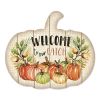 "Welcome Pumpkin" By Artisan Cindy Jacobs Printed on Wooden Pumpkin Wall Art