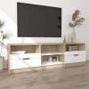 TV Cabinet White and Sonoma Oak 59.1"x13.2"x17.7" Engineered Wood