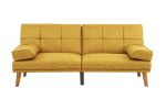 Mustard Polyfiber 1pc Adjustable Tufted Sofa Living Room Solid wood Legs Comfort Couch