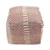 Outdoor Handcrafted Boho Water Resistant Cube Pouf, Red and Orange