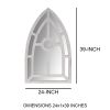 Arched Window Pane Wooden Wall Mirror with Trimmed Details, Silver