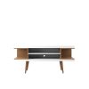 Manhattan Comfort Utopia 53.14" TV Stand with Splayed Wooden Legs and 4 Shelves in White Gloss and Maple Cream