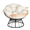 Papasan Wicker Rattan Chair Indoor, 360-Degree Swivel Saucer Chair with Fluffy Cushion,Deep Seating Accent Moon Chair with Solid Twill Fabric,Ideal fo