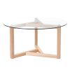 ON-TREND Round Glass Coffee Table Modern Cocktail Table Easy Assembly with Tempered Glass Top & Sturdy Wood Base, Natural (OLD SKU: WF190112AAL)