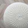 Round Solid Knit Polyester Pouf, White