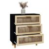 Sideboard Black 23.6"x11.8"x27.6" Solid Wood Pine and Natural Rattan