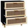 Sideboard Black 23.6"x11.8"x27.6" Solid Wood Pine and Natural Rattan