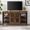 JHX Industrial Wine Bar Cabinet, Liquor Storage Credenza, Sideboard with Wine Racks & Stemware Holder (Hazelnut Brown, 55.12''w x 13.78''d x 30.31' '