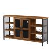 JHX Industrial Wine Bar Cabinet, Liquor Storage Credenza, Sideboard with Wine Racks & Stemware Holder (Hazelnut Brown, 55.12''w x 13.78''d x 30.31' '