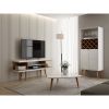 Manhattan Comfort Utopia 53.14" TV Stand with Splayed Wooden Legs and 4 Shelves in White Gloss and Maple Cream