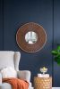 31.5x1x31.5" Round Carter Wooden Mirror with Gold Iron Frame Neutral Colorway Wall Decor for Live space, Bathroom, Entryway Wall Decor