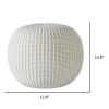 Round Solid Knit Polyester Pouf, White