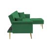 Modern Velvet Upholstered Reversible Sectional Sofa Bed , L-Shaped Couch with Movable Ottoman and Nailhead Trim For Living Room. (Green)