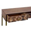 51 Inch 3 Drawer Mango Wood Console Table, Diamond Textured Panels, Metal Frame, Brown