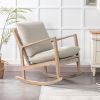 Solid Wood Rocking Chair Nursery Chair, Linen Fabric Upholstered Comfy Accent Chair for Porch, Garden Patio, Balcony, Living Room and Bedroom, Beige