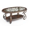 Coffee Table with Glass Table Top and Powder Coat Finish Metal Legs, Dark Brown (52.5"X28.5"X19.5")