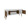 Manhattan Comfort Bradley 62.99 TV Stand White and Rustic Brown with 2 Media Shelves and 2 Storage Shelves in White and Rustic Brown with Solid Wood L