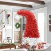 6FT Hinged Fir Artificial Fir Bent Top Christmas Tree, Xmas Tree Bendable Santa Hat Style Christmas Tree Holiday Decoration,1250 Lush Branch Tips, 300