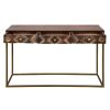 51 Inch 3 Drawer Mango Wood Console Table, Diamond Textured Panels, Metal Frame, Brown