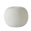 Round Solid Knit Polyester Pouf, White