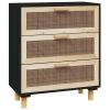 Sideboard Black 23.6"x11.8"x27.6" Solid Wood Pine and Natural Rattan