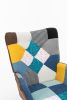 Modern Patchwork Accent Chair with Solid Wood Armrest and Feet, Mid-Century Modern Accent Sofa, Fabric Sofa Chair for Living Room Bedroom Studio, Comf