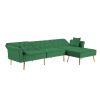 Modern Velvet Upholstered Reversible Sectional Sofa Bed , L-Shaped Couch with Movable Ottoman and Nailhead Trim For Living Room. (Green)