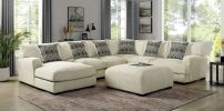 Living Room Lounge Ottoman Beige Chenille Fabric Comfort Cozy Plush Seat foam Wooden Legs 1pc Ottoman Only.