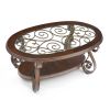 Coffee Table with Glass Table Top and Powder Coat Finish Metal Legs, Dark Brown (52.5"X28.5"X19.5")