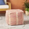 Outdoor Handcrafted Boho Water Resistant Cube Pouf, Red and Orange