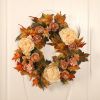 Thanksgiving Peony Maple Leaf Wreath Decorative Hanging Home Fall Faux Flowers Wall Wreaths