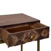 51 Inch 3 Drawer Mango Wood Console Table, Diamond Textured Panels, Metal Frame, Brown