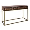 51 Inch 3 Drawer Mango Wood Console Table, Diamond Textured Panels, Metal Frame, Brown