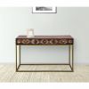 51 Inch 3 Drawer Mango Wood Console Table, Diamond Textured Panels, Metal Frame, Brown