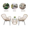 Balcony Furniture;  3 Piece Patio Set;  Outdoor Wicker Chairs with Glass Top Table and Soft Cushion;  Rattan Front Porch Furniture