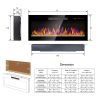 50 inch recessed ultra thin tempered glass front wall mounted electric fireplace with remote and multi color flame & emberbed, LED light heater