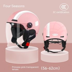 Men's And Women's Retro Winter Warm Full-face Helmets (Option: Pink-Clear Lenses)