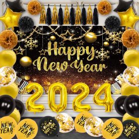 New Year Balloon Decoration 12-inch Round Latex (Option: Black Gold Tassel Balloon Set)