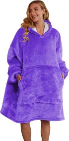 Aujelly Oversized Sweatshirt Blanket Unisex Sherpa Hooded Blanket Portable Cuddly Blanket with Sleeves and Pocket Blau (Color: Violett)